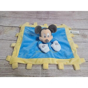 Disney Parks Plush Mickey Mouse Lovey Security Blanket Blue Yellow Crinkle Toy
